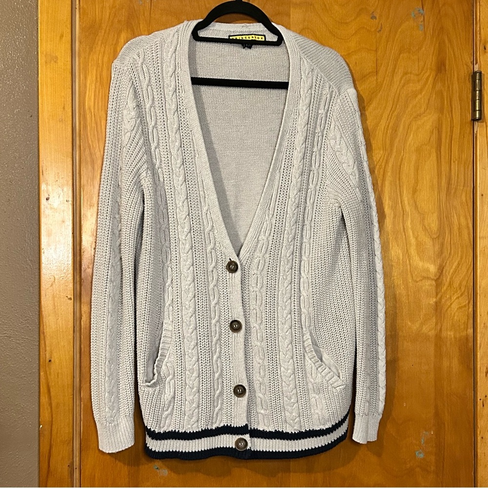 Prince & Fox Cream and Blue Cable Knit Cardigan